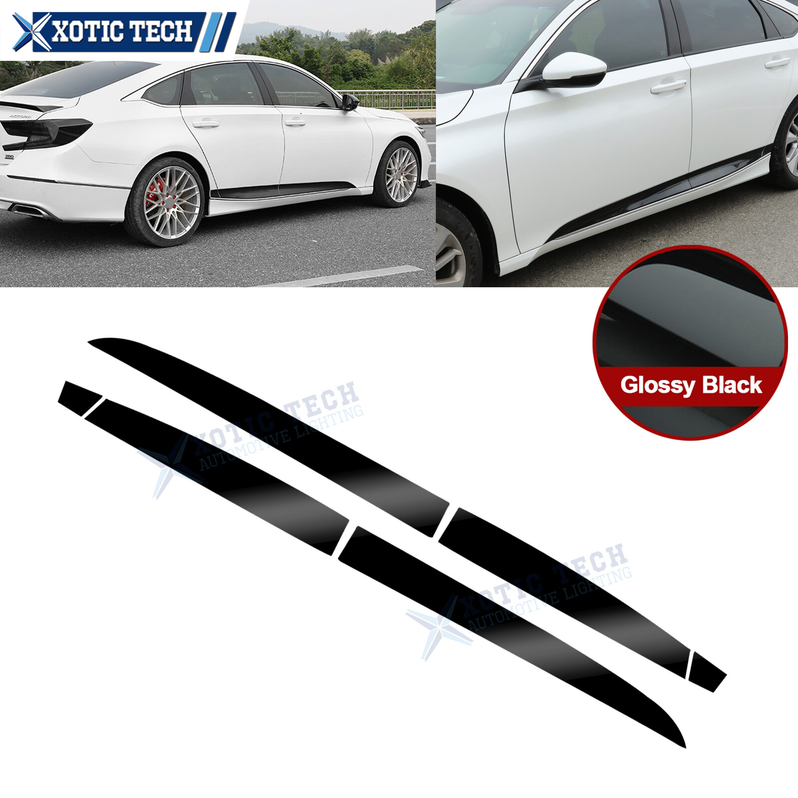 Door Sill Side Skirt Lower Stripe Sticker For Honda Accord 10th Glossy Black