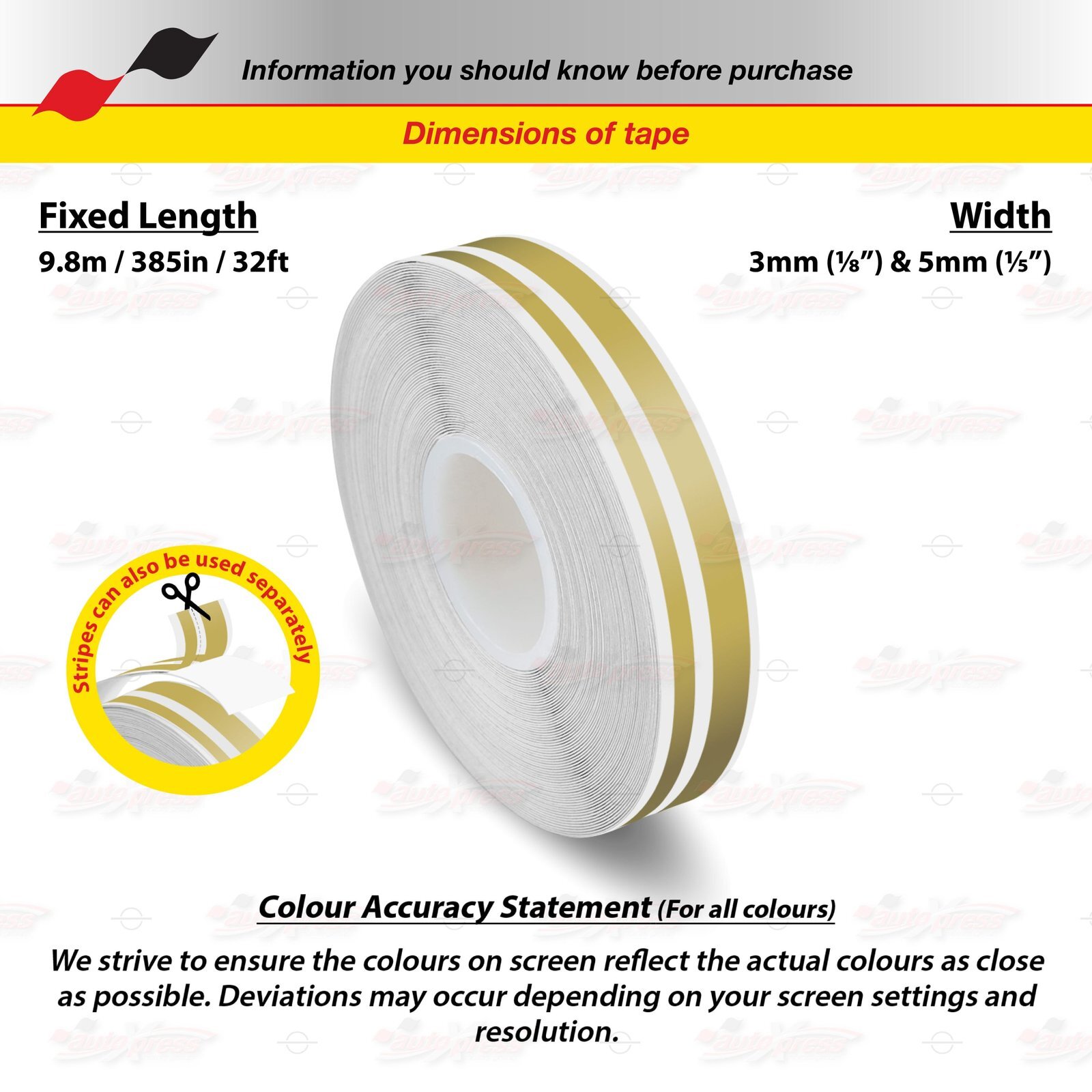MATTE GOLD 1/8″ 1/5″ Twin STRIPE TAPE 9/16″ 15mm PinStriping Decal Vinyl Sticker