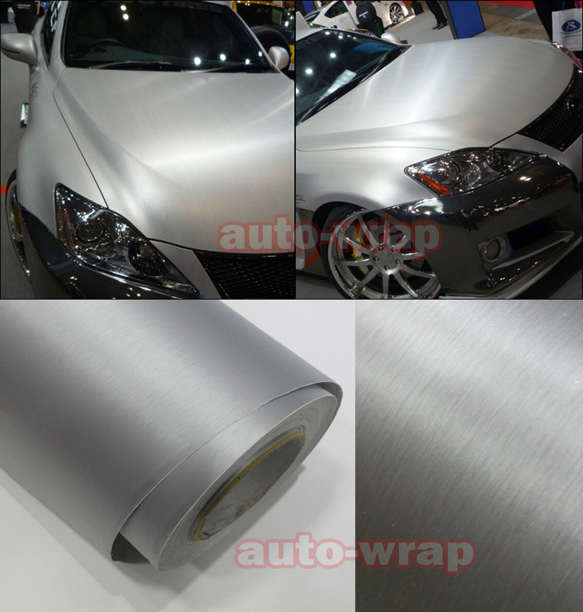 Silver Flexible Car Matte Brushed 3D Metal Entire Auto Vinyl Wrap Sticker ABUS