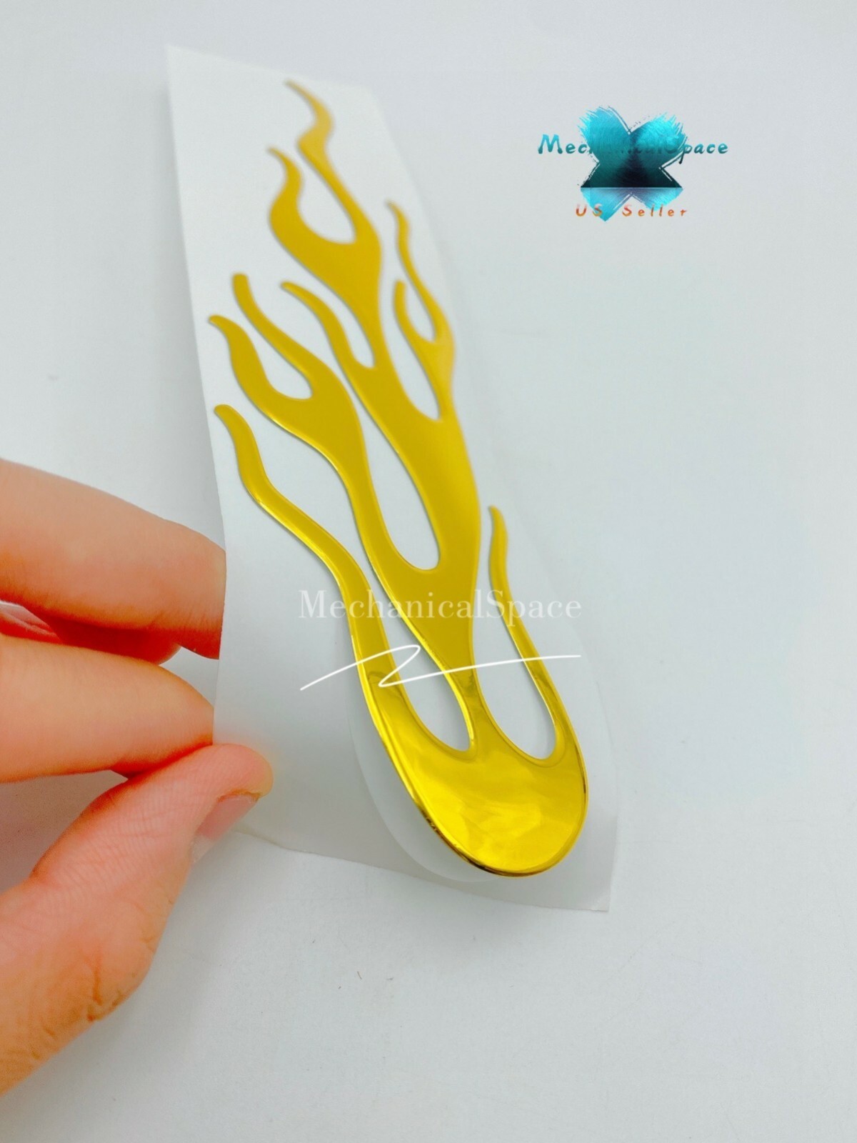 Pair 3D Style Gold Fire Flame Pattern Reflective Adhesive Sticker for Car Decor