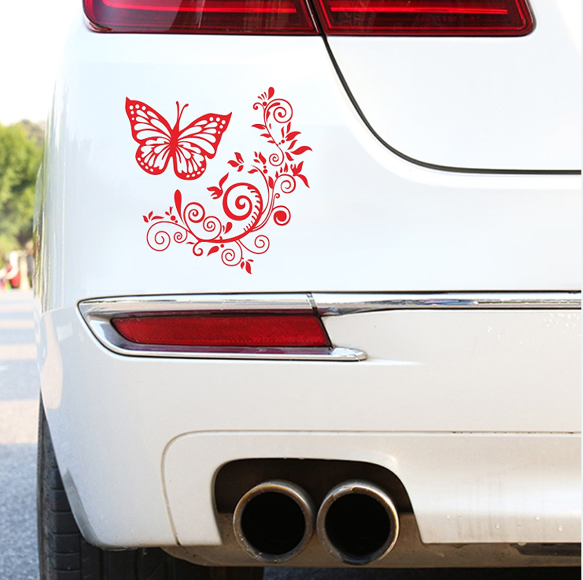 Car Window Body Side Vinyl Sticker Red Butterfly Flower Graphics Self-Adhesive