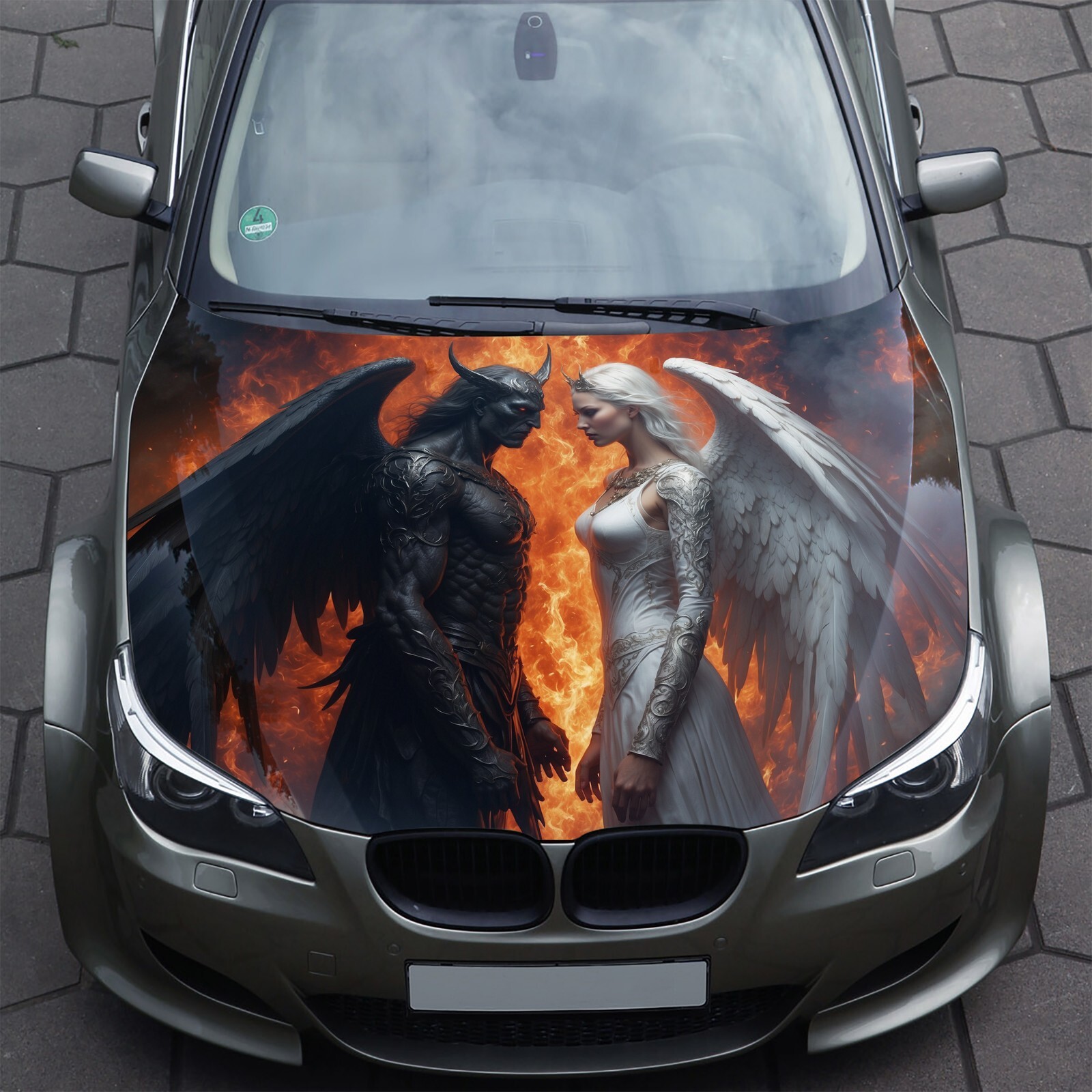 Demon and Angel Car Hood Wrap Decal Vinyl Sticker Full Color Graphic Fit Any Car