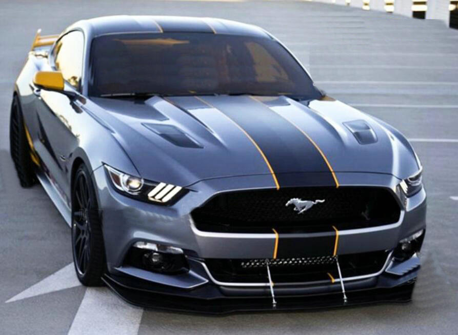 For FORD MUSTANG GT Matte Black Vinyl Racing Stripe Car Sticker Hood Roof Trunk