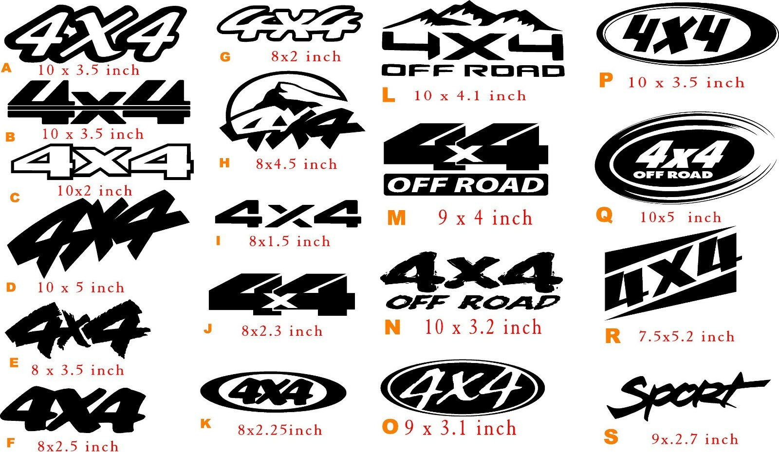 4X4 vinyl Four By Four Logo Off-road Rally Car Truck Decal Sticker x2 pcs