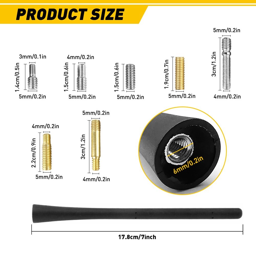 1/2X 7″ Short Antenna Rubber Mast Radio Black AM/FM for Chevy Silverado Sienna