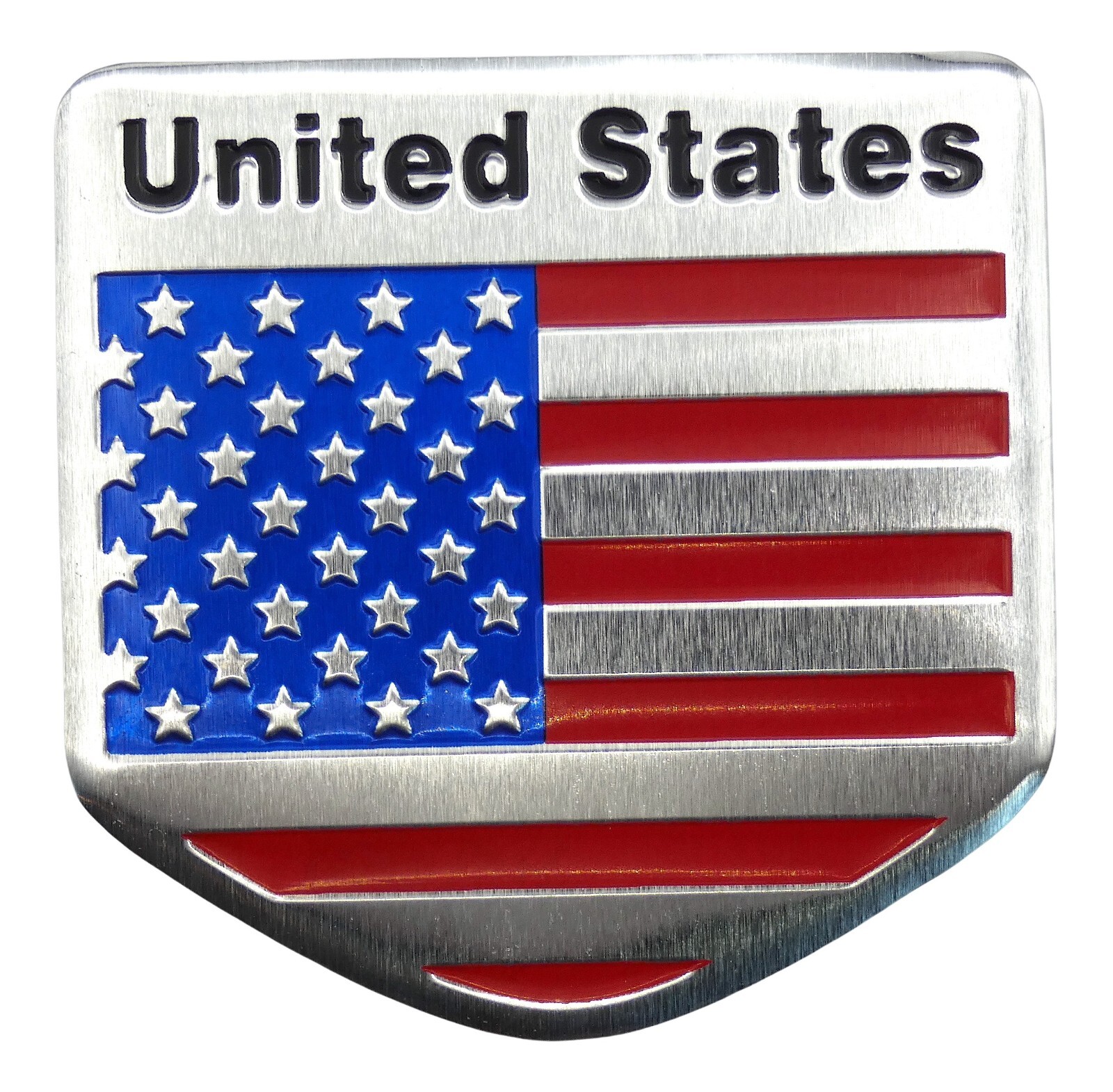 ALUMINUM American Flag Decal Sticker Car, Motorcycle, Patriotic Shield Shape