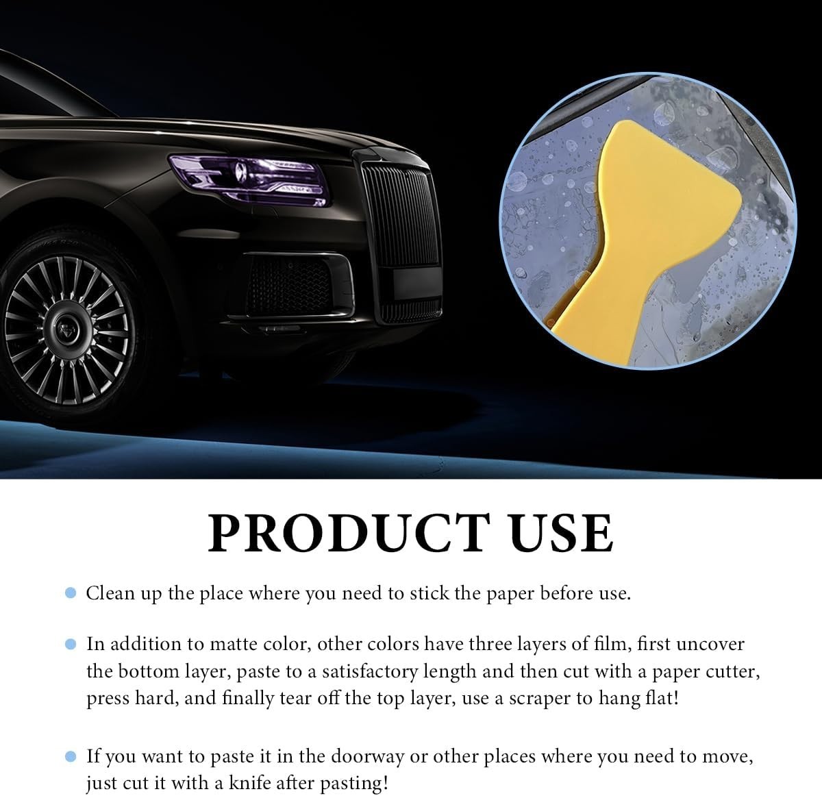 12″ x 47″ Purple Headlight Tint Film Roll with Squeegee & Cutter – DIY