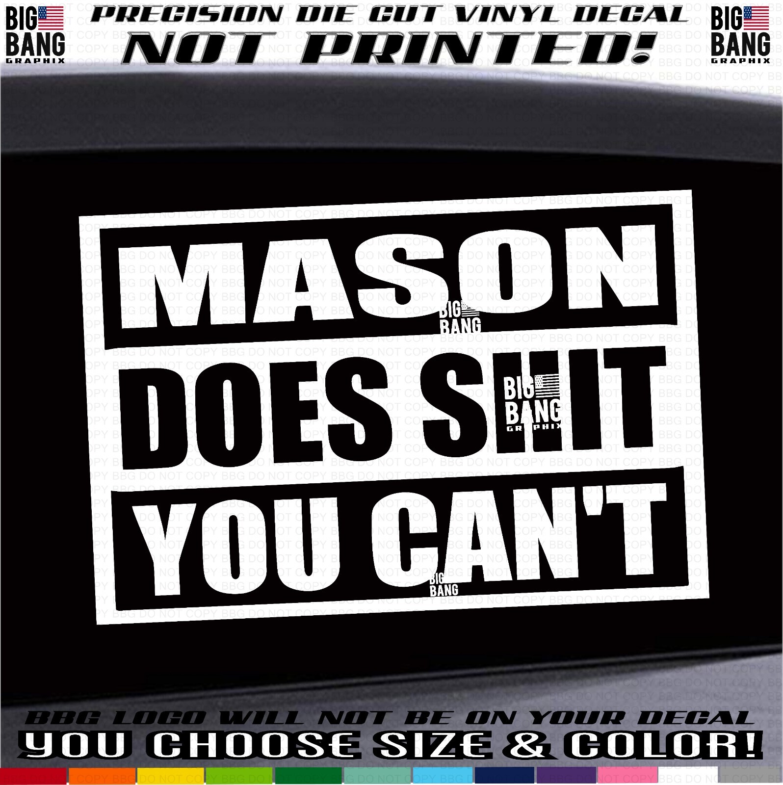 Funny Mason Vinyl Decal Sticker Job Occupation Trades Badass Skill SUV Car Truck