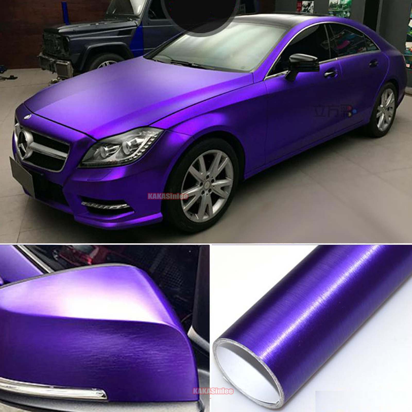 Full Car Wrap Brushed Metal Satin Chrome Vinyl Film Sticker Purple 50FT x 5FT US