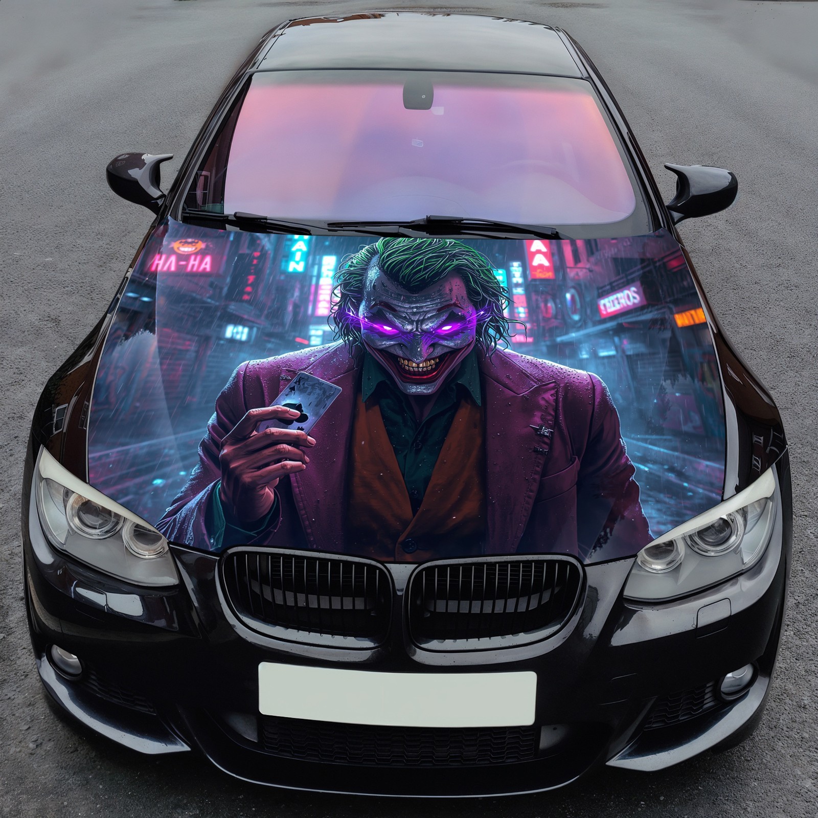 Car Hood Wrap Vinyl Decal Joker Villain Graphic Custom Size Made to Fit