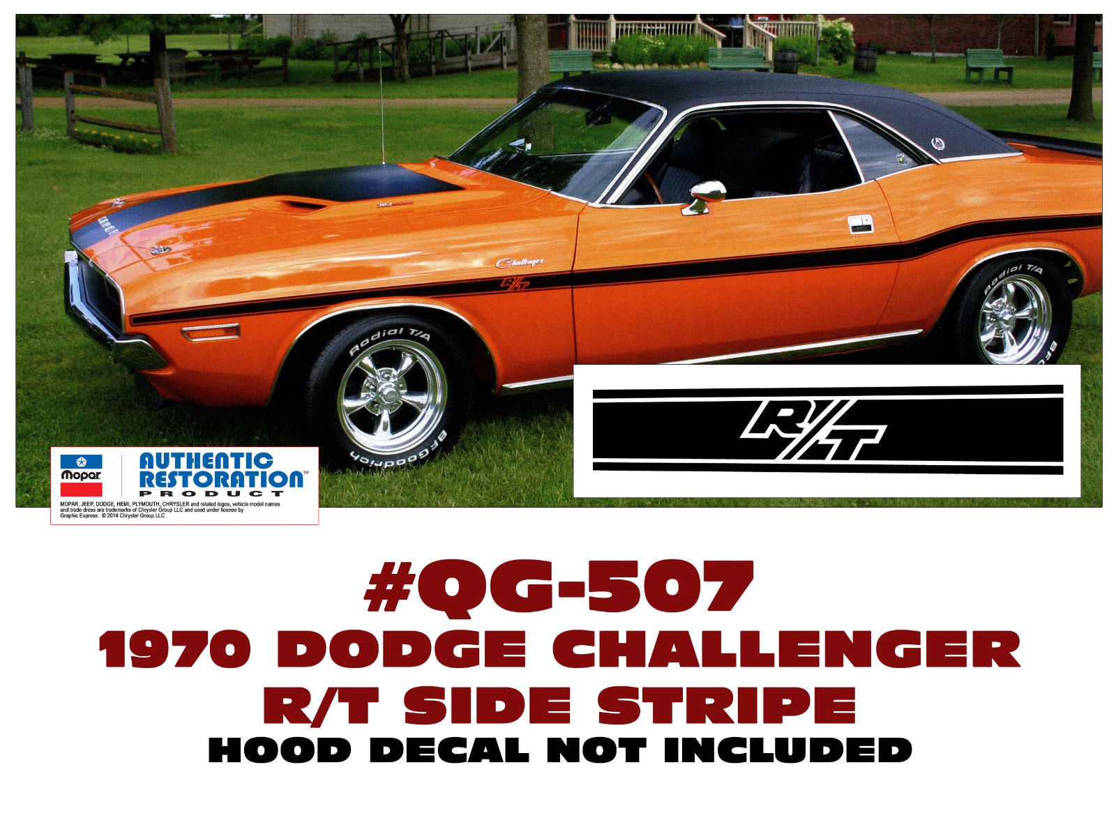 GE-QG-507 1970 DODGE CHALLENGER – R/T MID BODY SIDE STRIPE – R/T LOGO – DECAL