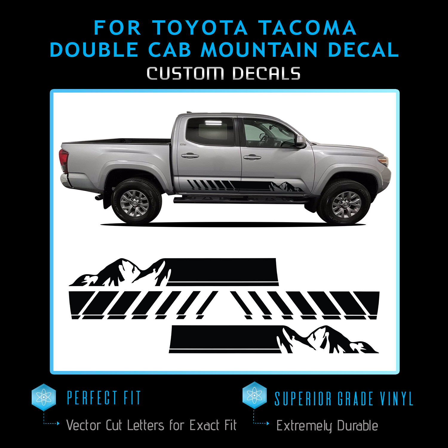 For 2016-2021 Tacoma Double Cab Side Graphic Overlay Decal Satin Metallic Vinyl