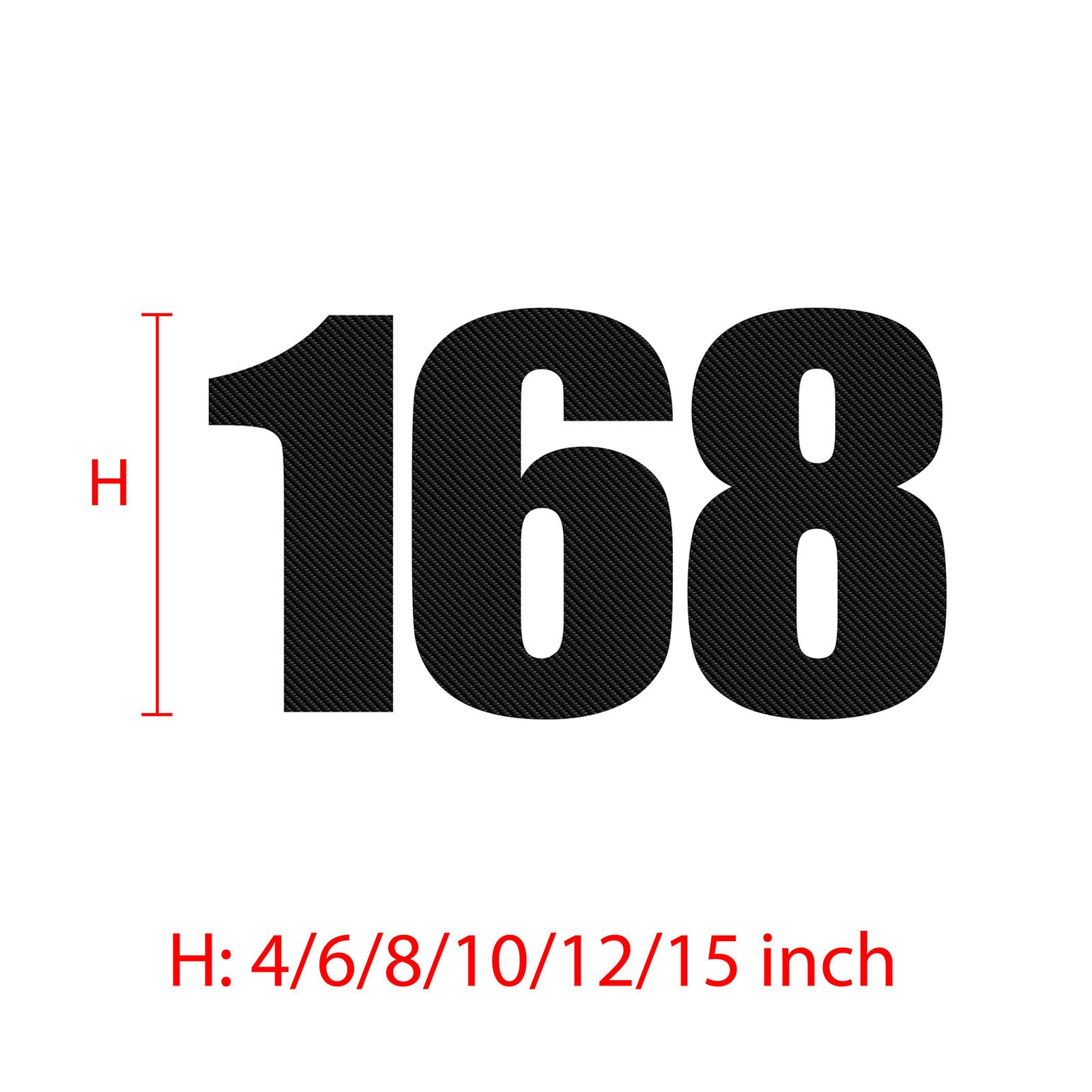 Custom Racing Number Carbon Fiber Vinyl Sticker Individual Cut 3 pcs 8″/10″/12″