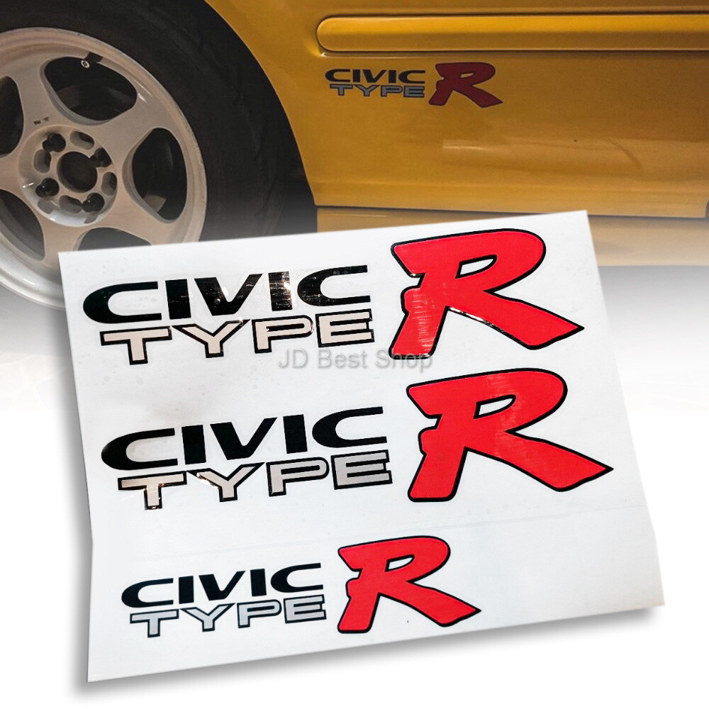JDM Sticker Type R Racing Style Set 3pcs Side & Rear For Honda Civic EK9 3Dr 4Dr