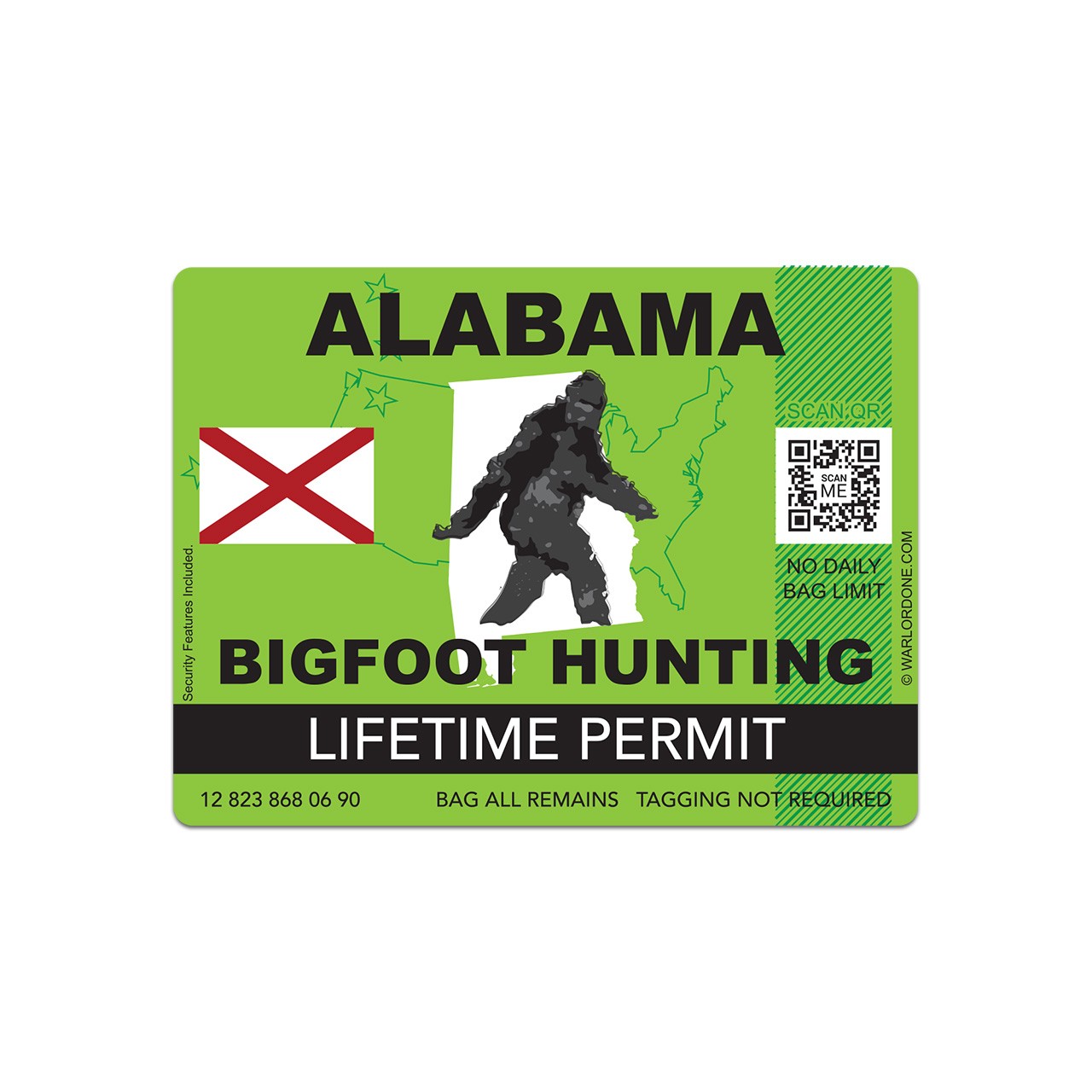 Alabama Bigfoot Sasquatch Hunting Permit Sticker Decal