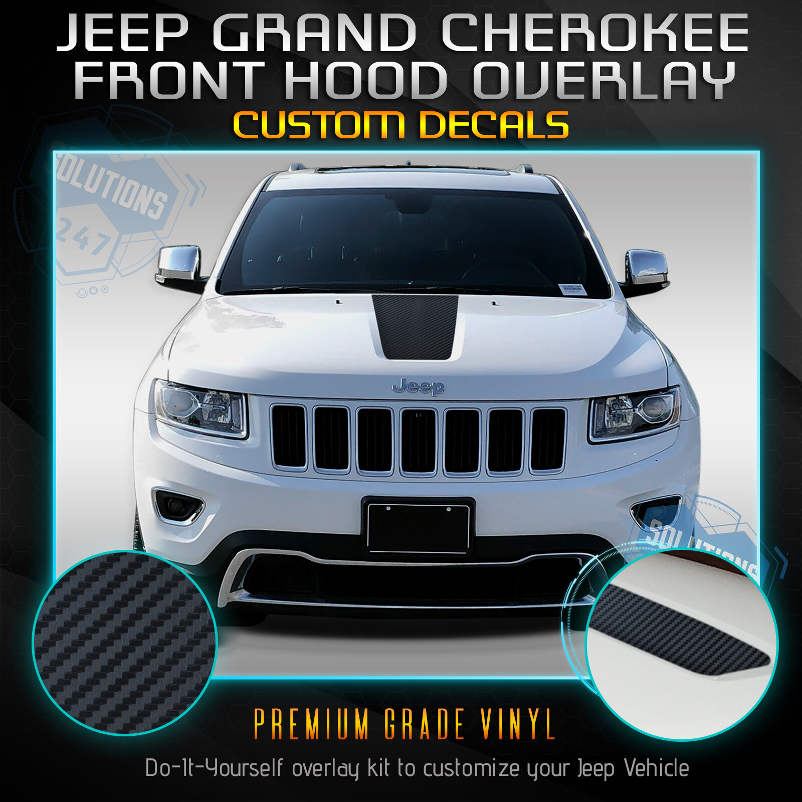 For 2011-2019 Jeep Grand Cherokee Front Hood Graphic Decal – Matte Carbon Fiber