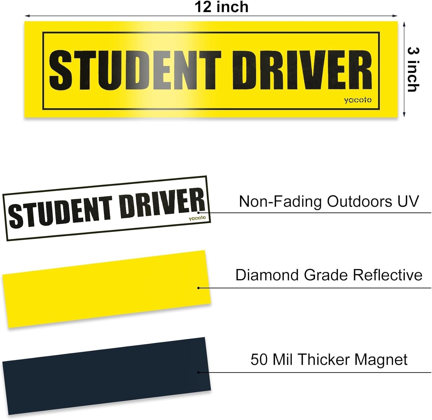 3-Piece Reflective Student Driver Magnets – Strong Adhesion for Safe Driving