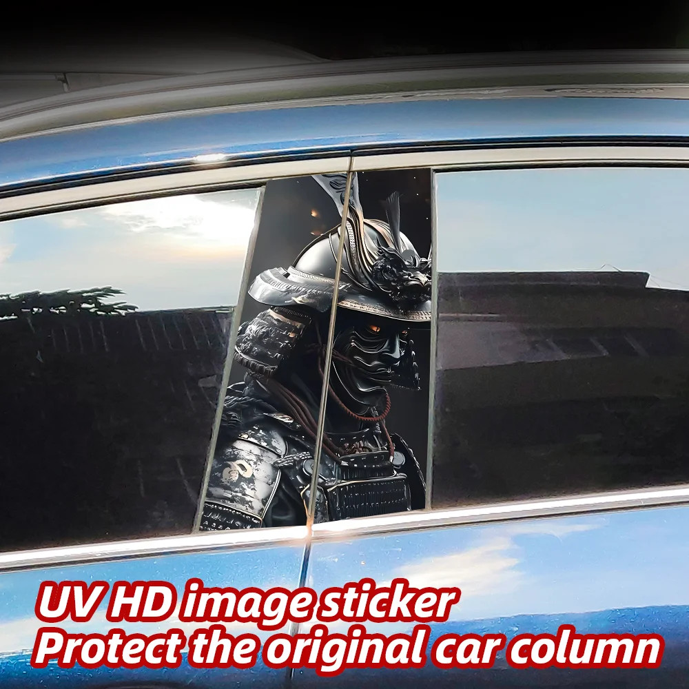 2PCS Warrior Samurai Car B Pillar Waterproof Sunscreen Decor Cover Scratches