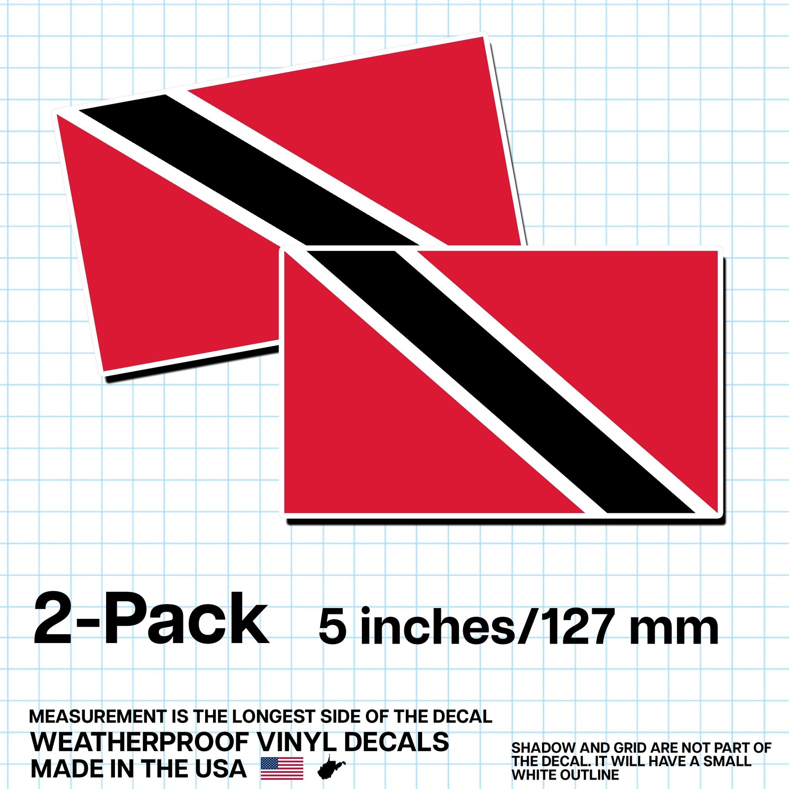 Trinidad and Tobago Flag Sticker 5″ 2-Pack – TT Decal – Trinidadian Pride Vinyl