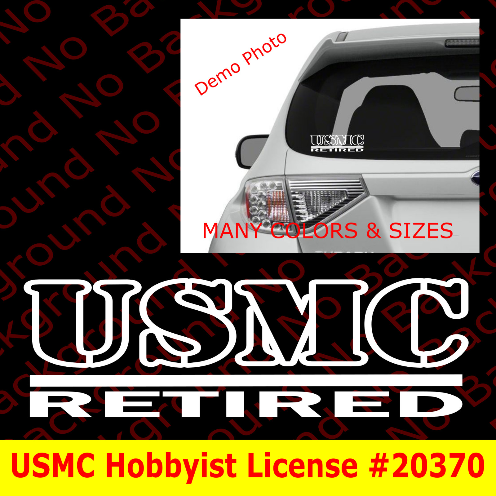 Outlined USMC Retired United States Marine Corps Vinyl Car Decal Semper Fi AY008