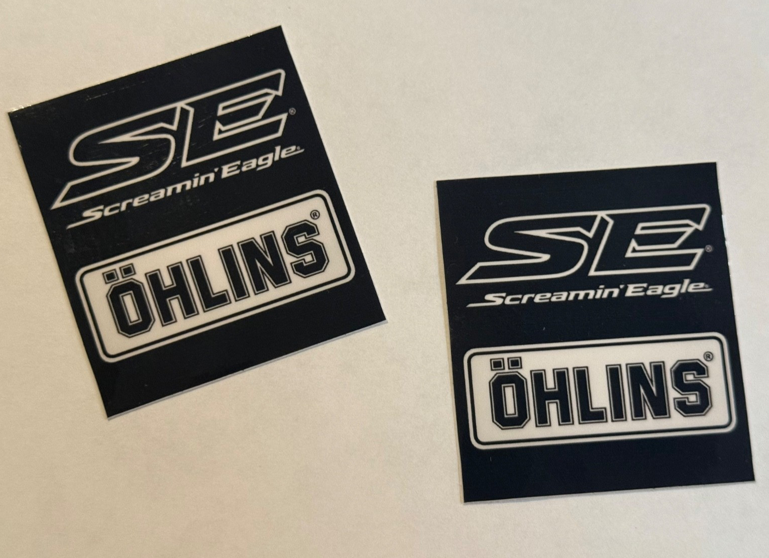x2 Ohlins Stickers Black Screamin Eagle 2 x 2.25 Inches Harley Davidson logo