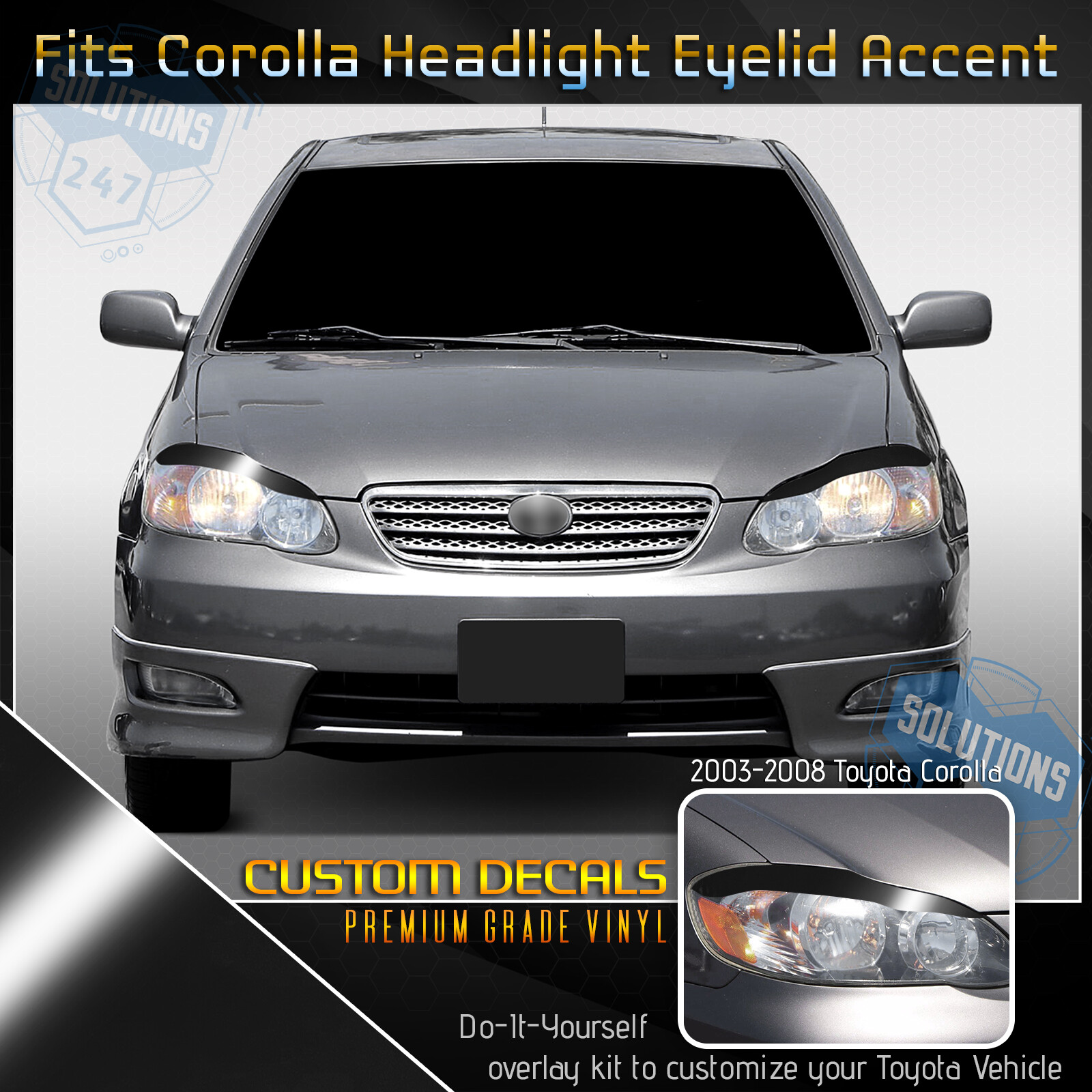 For 2003-2008 Toyota Corolla Headlight Eyelid Set Trim Decals – Gloss Vinyl