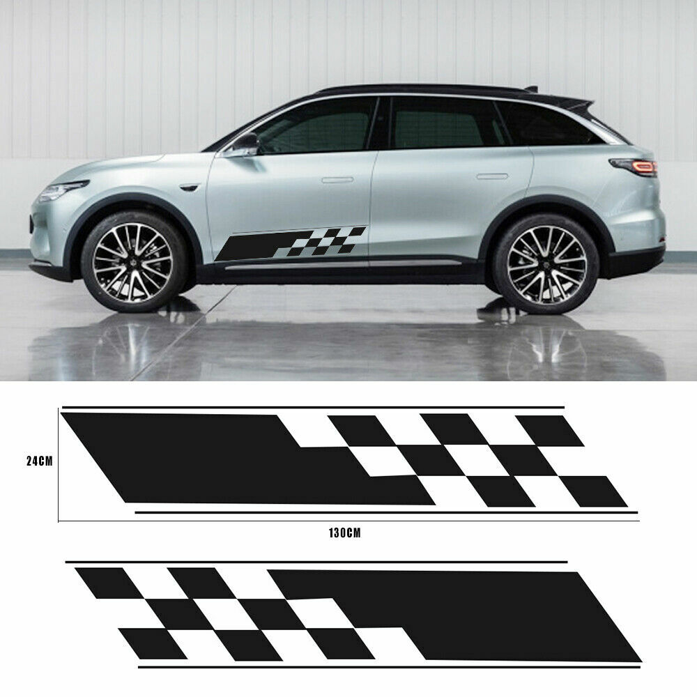2X Sport Rally Racing Plaid Car Body Side Door Skirt Fender Stripe Decal Sticker