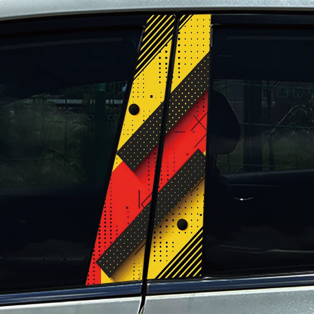 2x Yellow Black Honeycomb Auto B Pillar Waterproof Cover Car Doors Pillar Decals