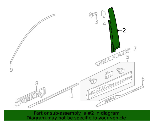 Genuine GM Front Driver Side Door Window Frame Rear Applique 84687061