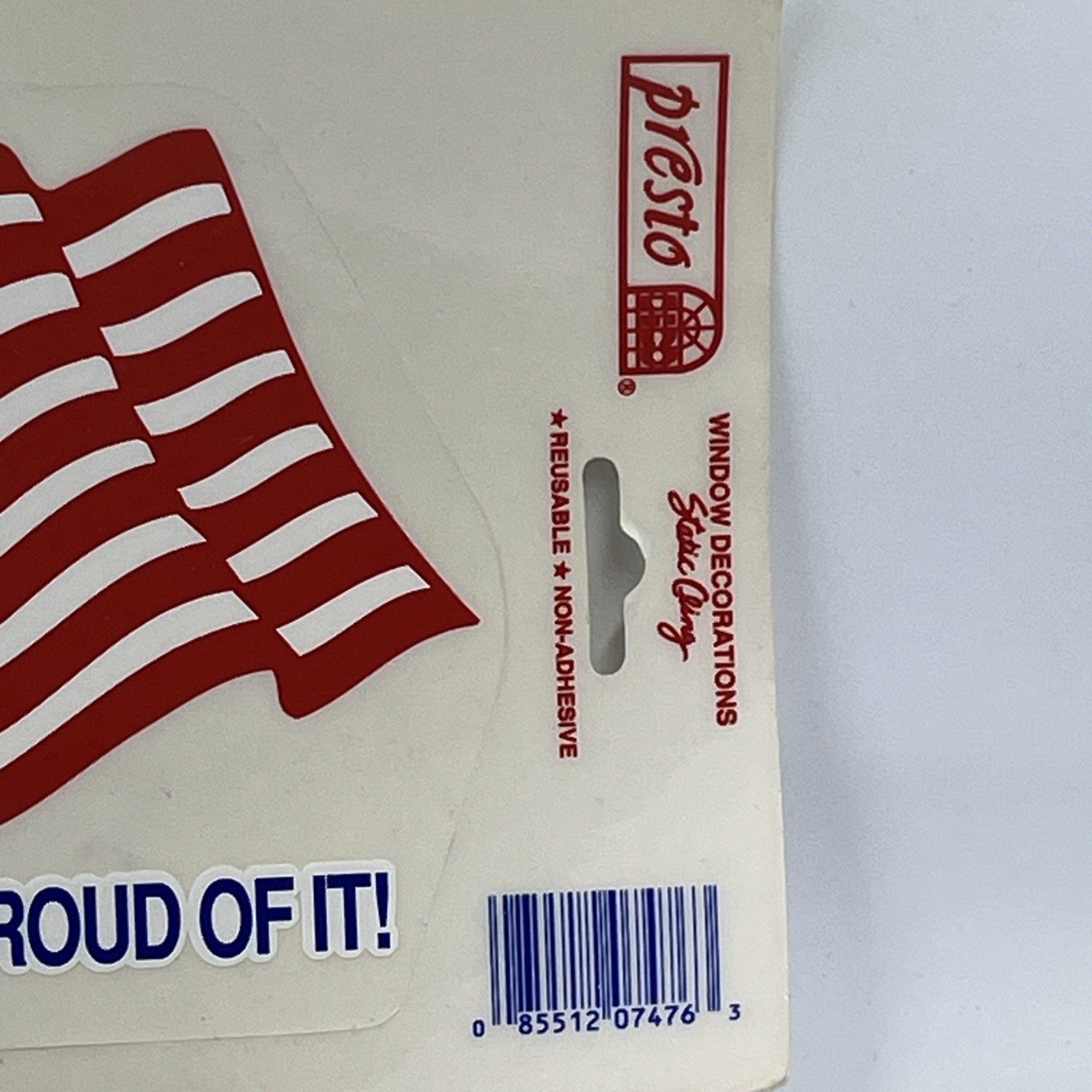 Presto Flag Car Decal Static Cling Window American Proud Of It NOS Vintage 2 PK