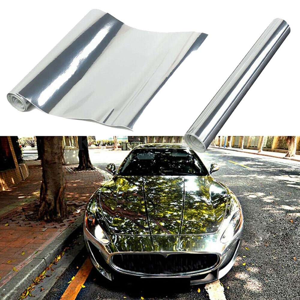 Silver Chrome Mirror Vinyl Wrap Film Car Sticker AntiUV Waterproof With