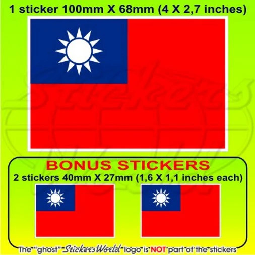 TAIWAN Taiwanese Flag, Republic of China RoC 100mm (4″) Sticker Decal x1+2 BONUS
