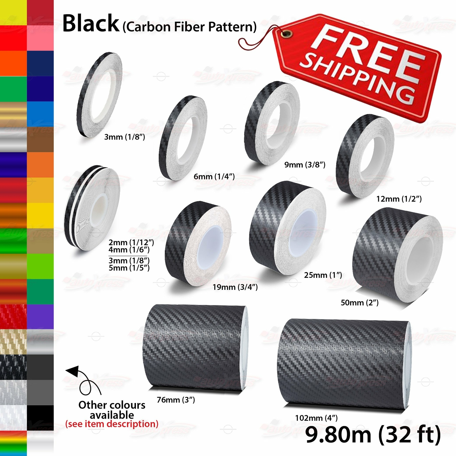CARBON FIBER BLACK Roll Car PIN STRIPE PinStriping Line TAPE Decal Vinyl Sticker