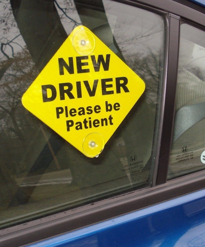 (4) NEW DRIVER “Please Be Patient” Car Window Signs with Suction Cups 5″x 5″