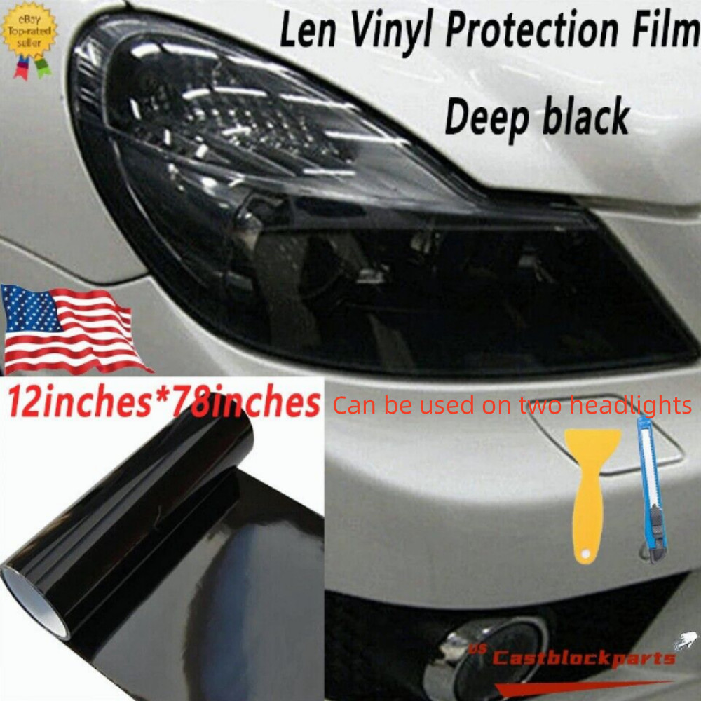 12″x78″Gloss Dark Black Film Smoke Tint Lens Vinyl Wrap For Headlight taillight