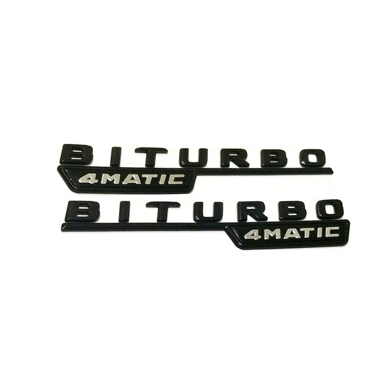 2X GLOSS BLACK BITURBO 4MATIC BADGE FOR MERCEDES AMG C43 E43 GLC43 GLE43 Class