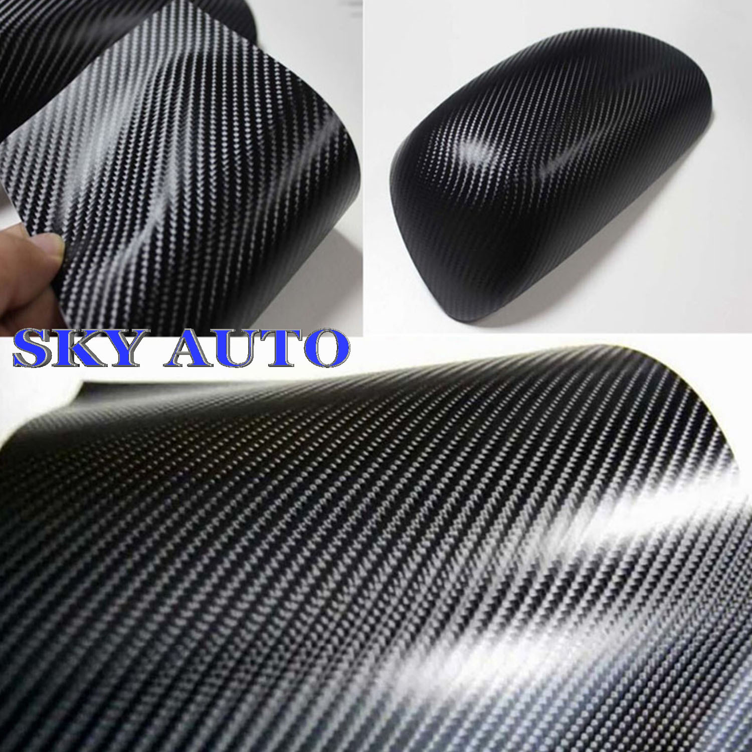 4D Black GLOS Carbon Fiber Vinyl Air Release Pockets Bubble Free
