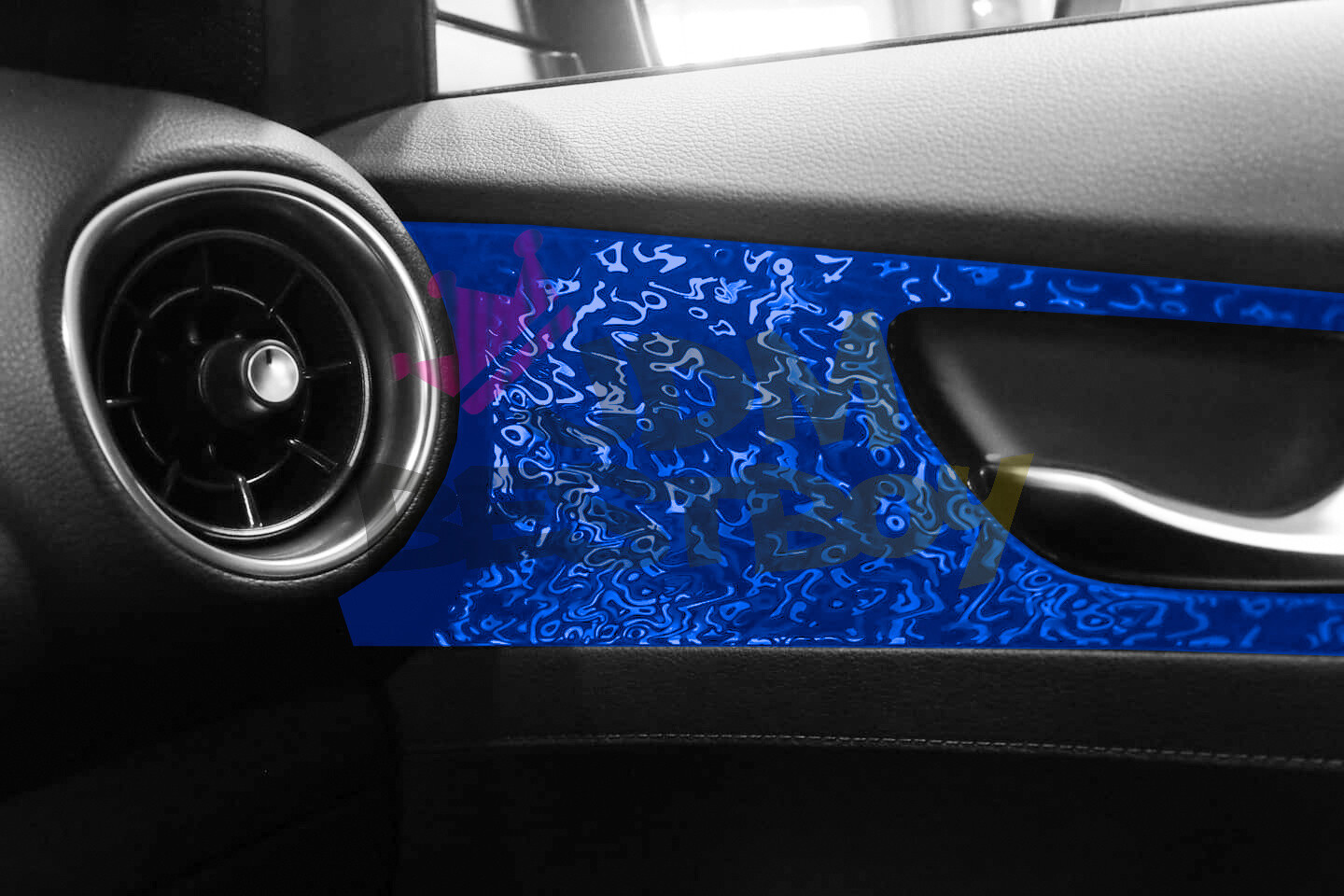 PET Damascus Steel Forged Carbon Fiber Royal Blue Car Vinyl Wrap Decal Sticker