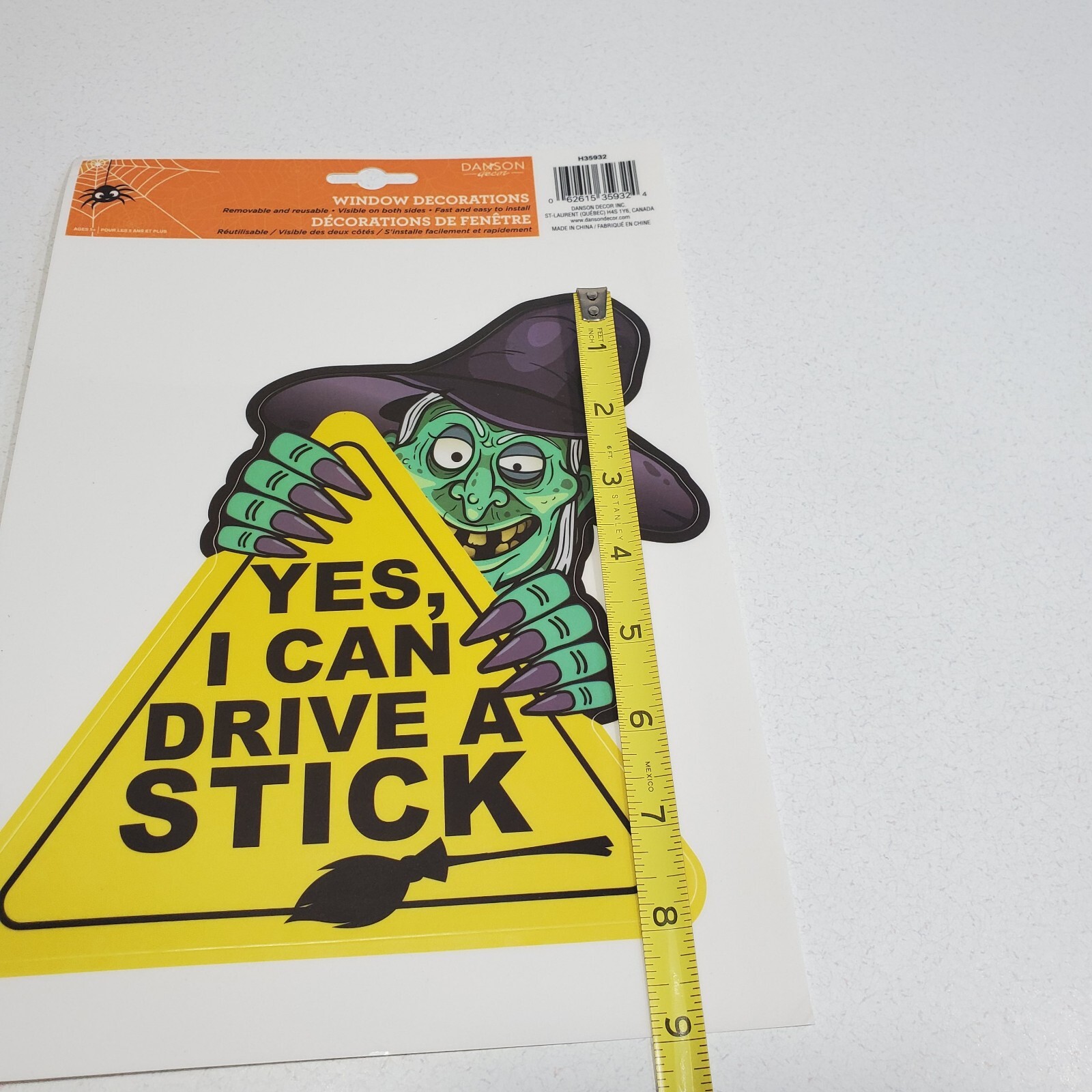 Halloween Yes I Can Drive A Stick Witch Broom 7×8″ Reusable Window Decal Sticker