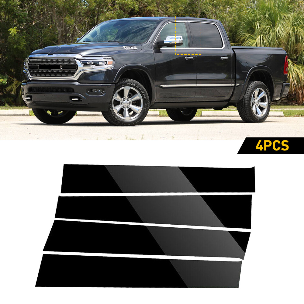 Door Piano Black Pillar Posts for Dodge Ram 09-18 Crew/Quad/Extended EXT Tr Y