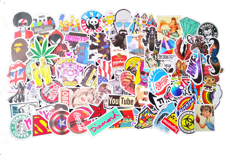 50 Pcs RANDOM DC Vans Fashion Stickers Bomb Motorcycle Helmet Motocross Decals