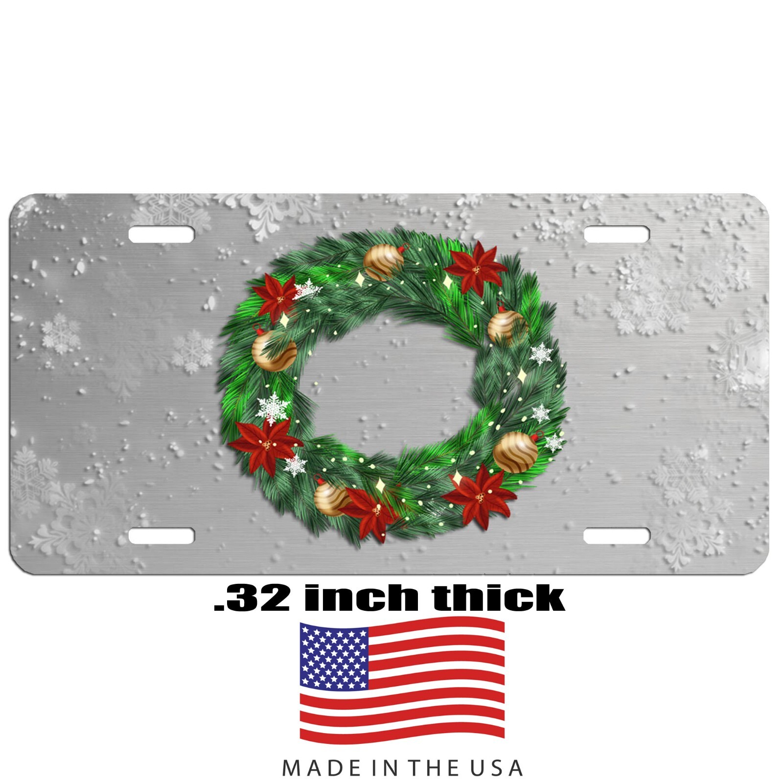 Christmas wreath with Gray background aluminum license plate car truck SUV Tag