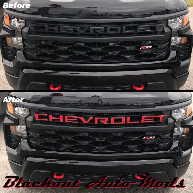 RED Vinyl Overlay Grill Letter Decals For 2022-23 Silverado Custom Trailboss WT