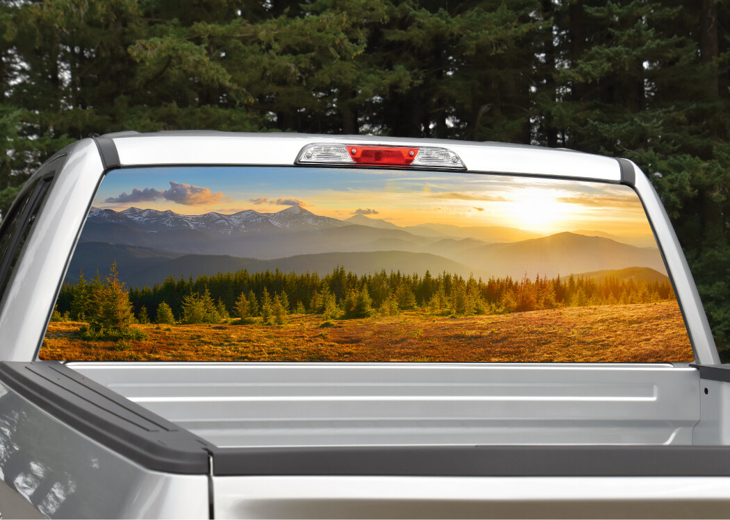 Mountain Scene #8 Sunset Landscape Rear Window Decal Graphic for Truck SUV