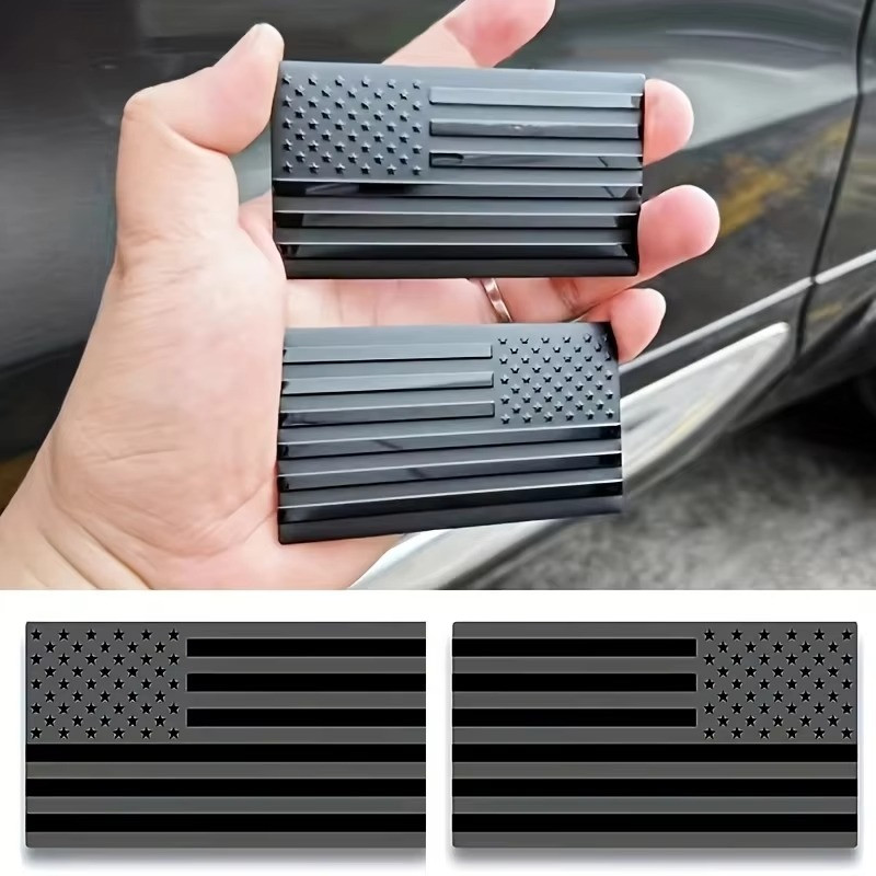 3D Matte Black American Flag Car Sticker Decal Emblem For Trucks 2Pcs