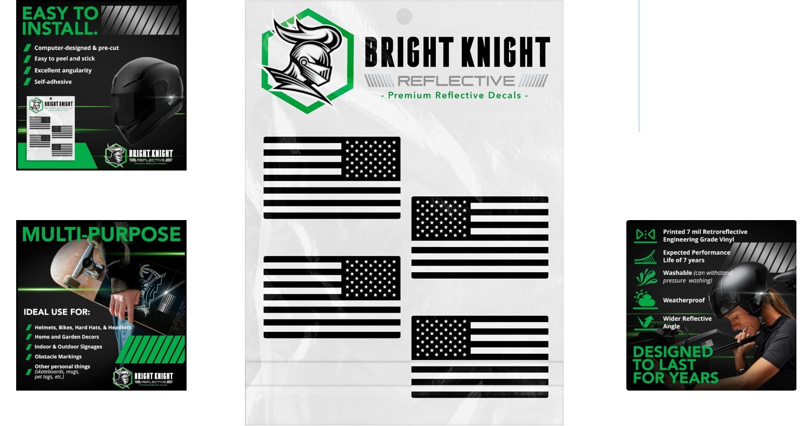 Reflective American Flag Car Stickers – 4pcs for Enhanced Night Visibility