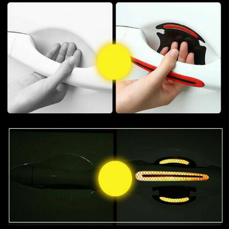 8pcs Car Door Handle Bowl Protective Film Reflective Sticker Strips Anti-Scratch