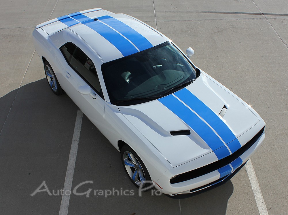 Rally Racing Stripes Hood Vinyl Graphics Decals for 2015-2023 Dodge Challenger