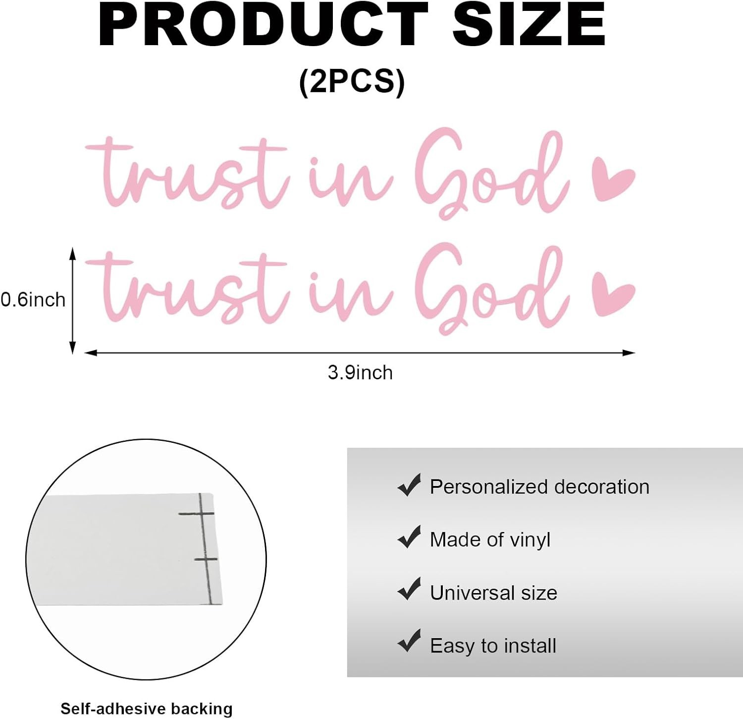 Modern Pink Vinyl Car Stickers – 2 PCS Inspirational Trust in God Designs