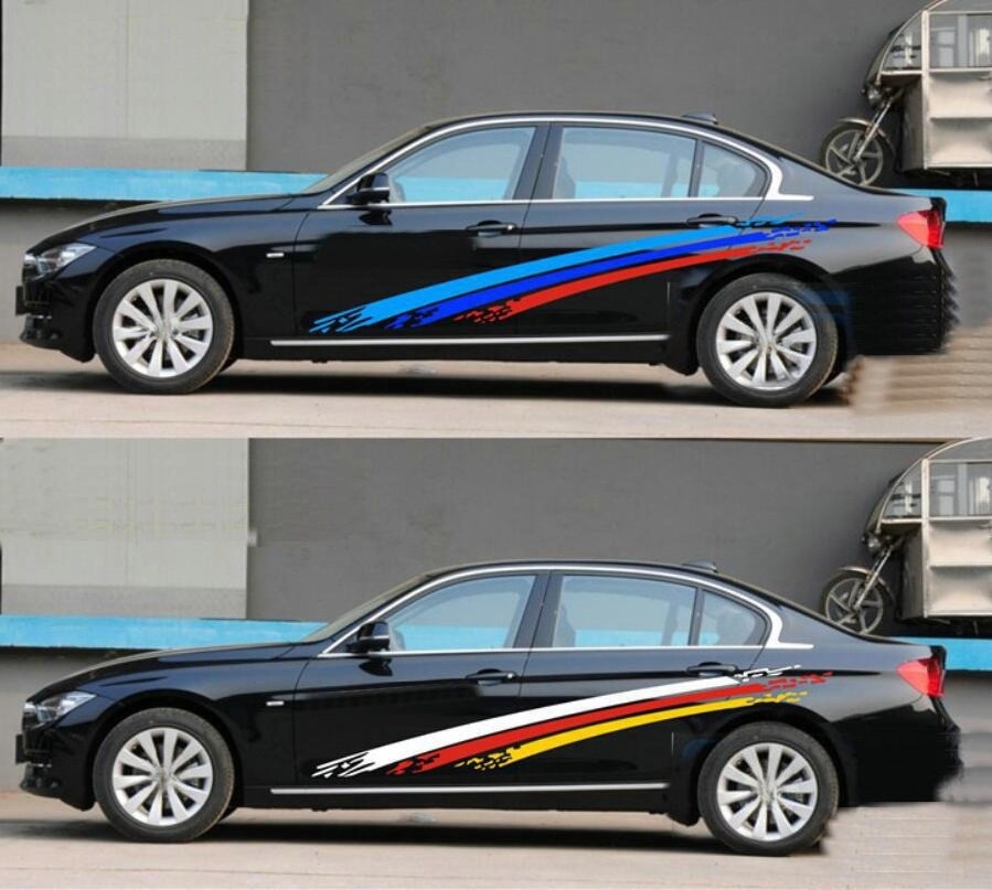 Graphics Tricolor Car Stickers For All Car Side Racing Stripe Decal Custom 2 PCS